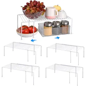 Open Shelf Organizer Rack For Kitchen, Kitchen Shelves for Spice Organization for Cabinet, Spice Rack, Desk Organizer, White Metal Expandable