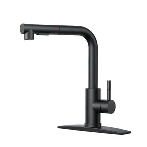 FORIOUS Black Kitchen Faucet with Pull Down Sprayer 2 Modes Stainless Steel Kitchen Sink Faucet Single Handle Pull Out Sink Basin Faucet