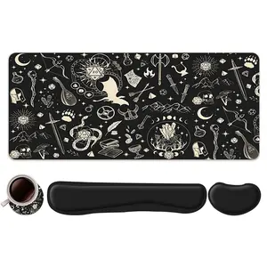 4pcs Mysterious Dragon Magic Elements Design Mouse Pad + Keyboard Wrist Rest + Ergonomic Mouse Pad + Coaster Set For Desktop Decoration, Office Accessories Set Ergonomic Wrist Support, Computer Mat Mouse Pad Coaster Suitable For Home Office Gaming