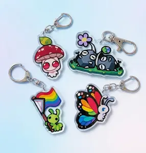 pride bug acrylic keychain, sleepy rock pikmin acrylic keychains, mushroom white pikmin keychains