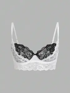 MISSGUIDED  Color Block Double Layer Lace Cup Bow Decor Sexy Lingerie Bralette