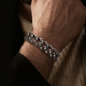 FaithHeart Biker Bracelet With Vintage Skull Chunky Chain Bracelet Stainless Steel