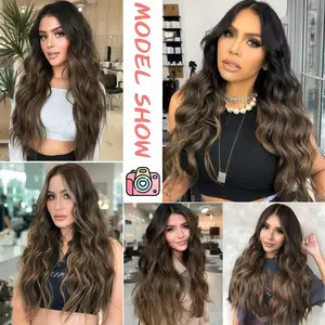 Model Show Ladies Wig 26" Synthetic Ombre Brown Black Ash Blonde Long Wavy Fashionable Natural Look for Daily Wear Office to Date Night Ready American Style Daily Models