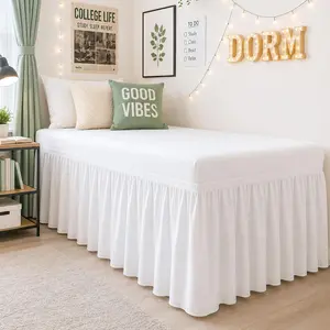 XL Dorm Bed Skirt 36 Inch Drop, Extended Ruffled College Dorm Bed Skirt, Wrap Around Dust Ruffle,  Brushed Microfiber Extra Long Bed Skirt for  XL Dorm Beds, White