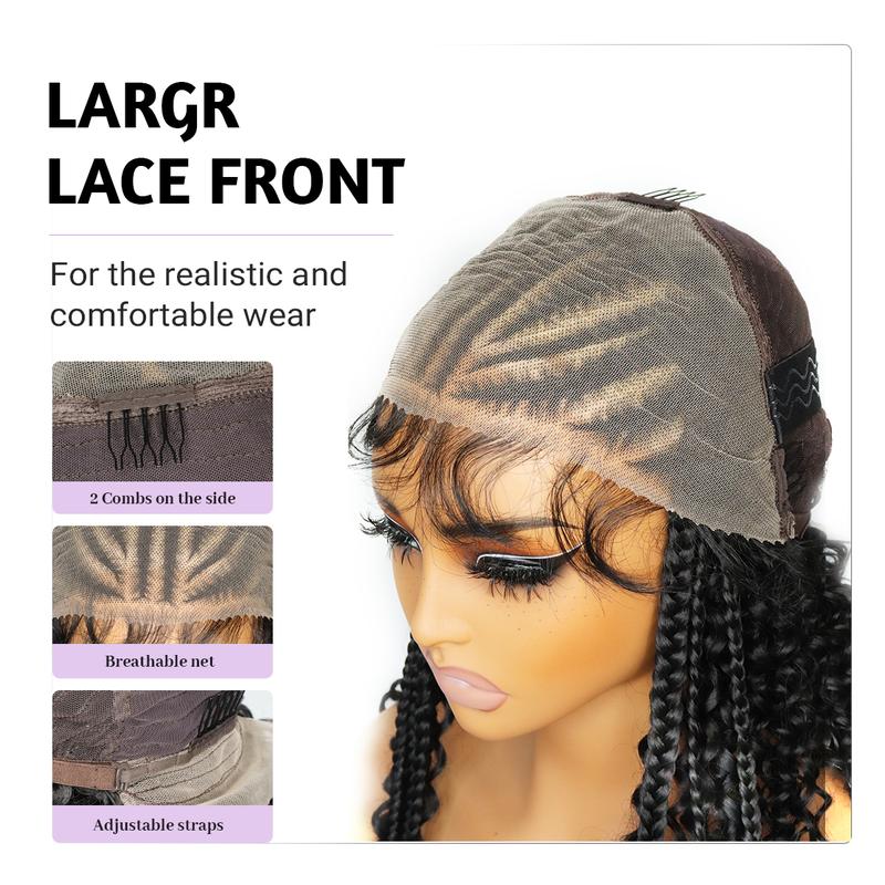 13X6 HD Lace Frontal Half Braided Curly Wigs Synthetic Half-Cornrows Half-Curly Wig with Baby Hair Pre Styled Braid Wigs,18Inch