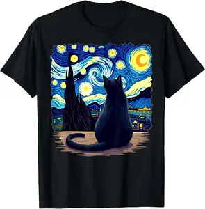 Cat Starry Night Van Gogh Cat For Cat Lover Cat Mom Cat Dad T-Shirt