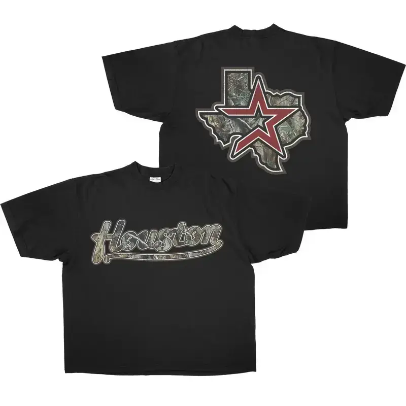 [100% Cotton]Houston Texas Camo Graphic Tee,Camo Star Texas Edition Vintage Shirt, Houston Camo Vintage T-Shirt Menswear Crewneck Shortsleeve Casual-DK.X
