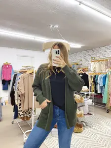 The Heidi | Olive Waffle Cardigan