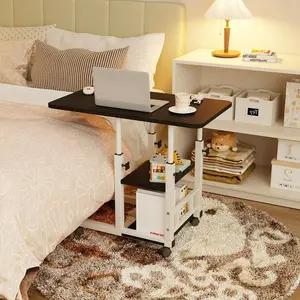 Height Adjustable c Table with Wheels Tiltable Top, Mobile Overbed Table with 3 Storage Shelves, Small Rolling Side Table for Couch Sofa Desk Hospital Laptop Stand Drawing Desk Portable Snack Table