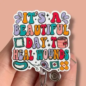 Glitter My Badge Wound care nurse badge reel for nurse and hospital workers. Badge clip Badge pull - Retractable swivel clip with a 360 rotation. Great gift for coworker.