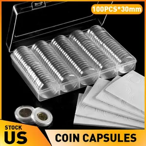 100 PCS 30 mm Clear Round Coin Capsules + White Gaskets&amp; Box – Secure Protectio