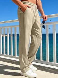 Men's Spring Summer Solid Color Casual Pants, Trouser, Loose Fit Breathable Bamboo Fiber, Simple Sporty Jogger Straight Leg Long Pants for Men, Casual Beach Pants