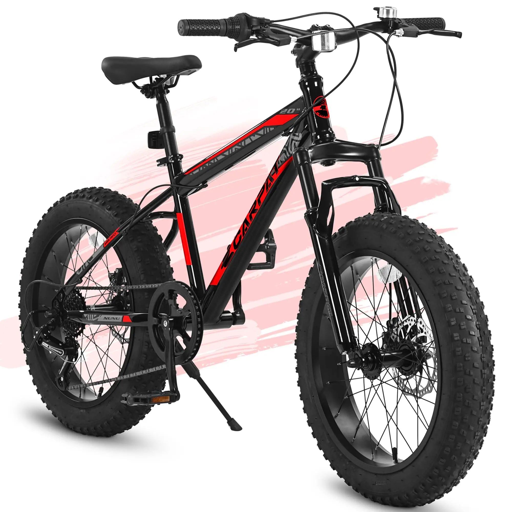 	S20109 20 Inch Mountain Bike for Teenagers, High Carbon Steel Frame, Disc Brakes, Durable Wide Tires, Front Suspension, 7-Speed, Ideal for Snow and Off-Road Riding
