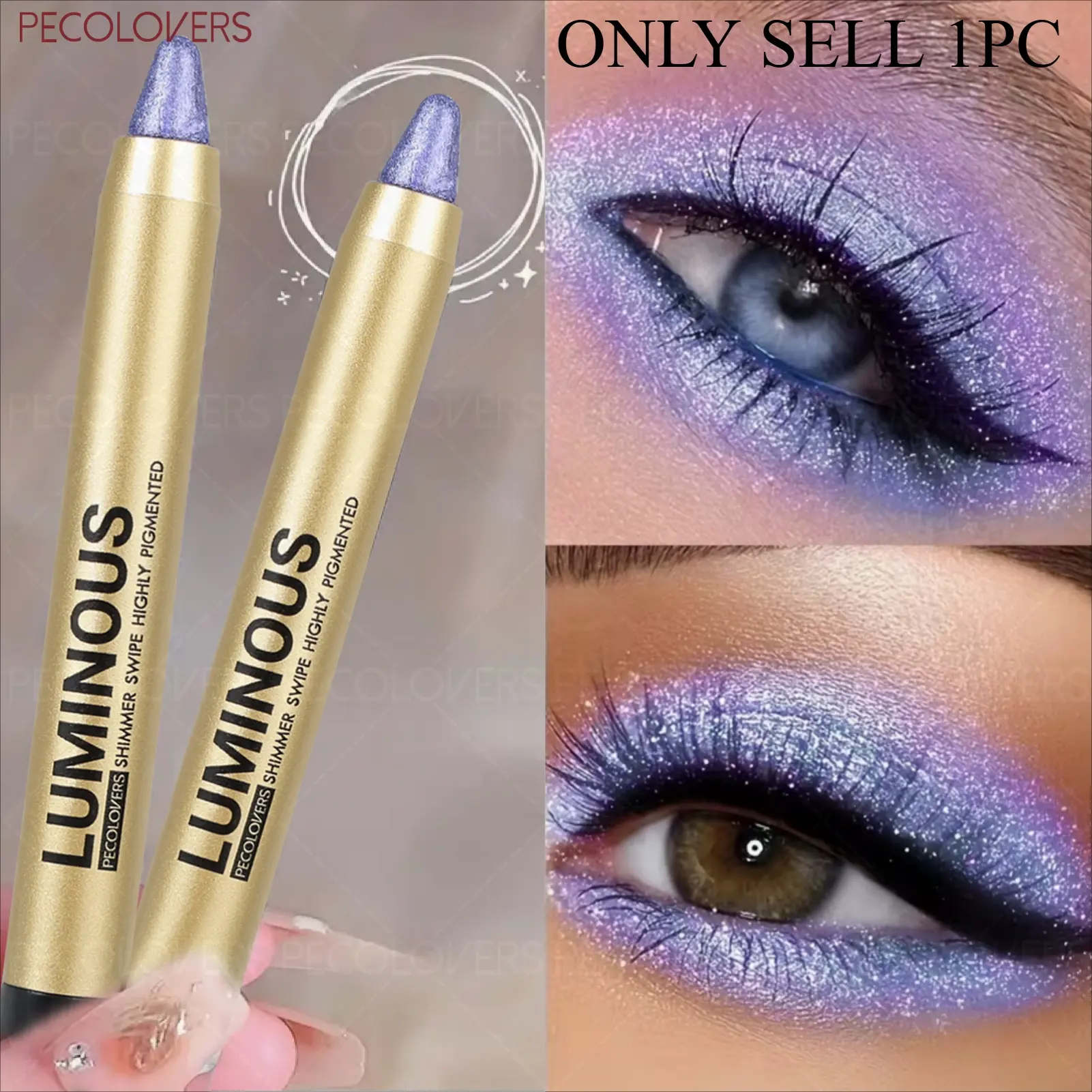 1 Pcs Metallic Shine Eye Highlighter Stick, Smooth Blendable Waterproof Smudge-Proof, Beginner-Friendly, Daily Makeup, Golden Brown Smoky Violet Green Eyeshadow Pen, Holiday Party Makeup