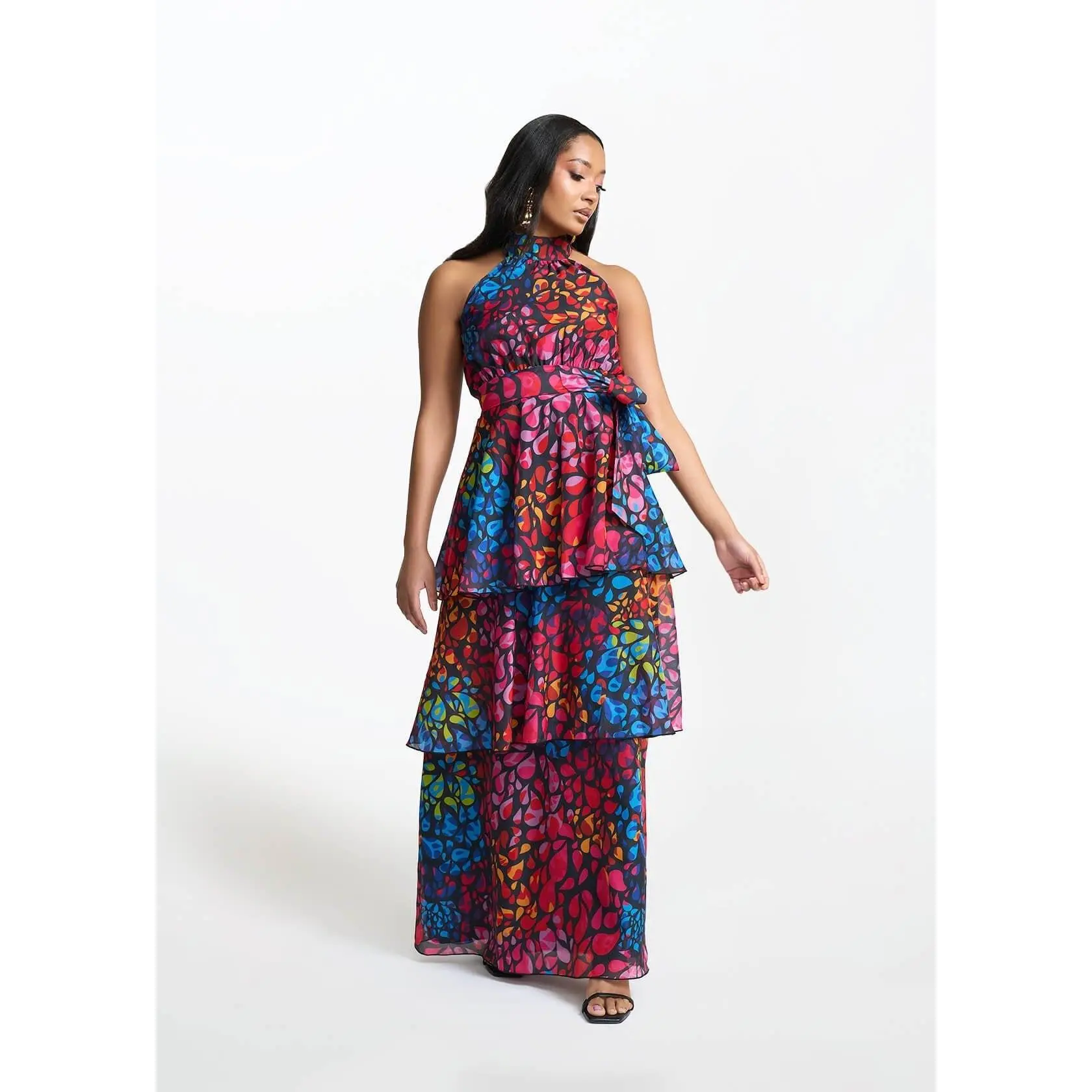 Maya Women's African Print Organza Maxi Dress (Fuchsia Kaleidoscope)