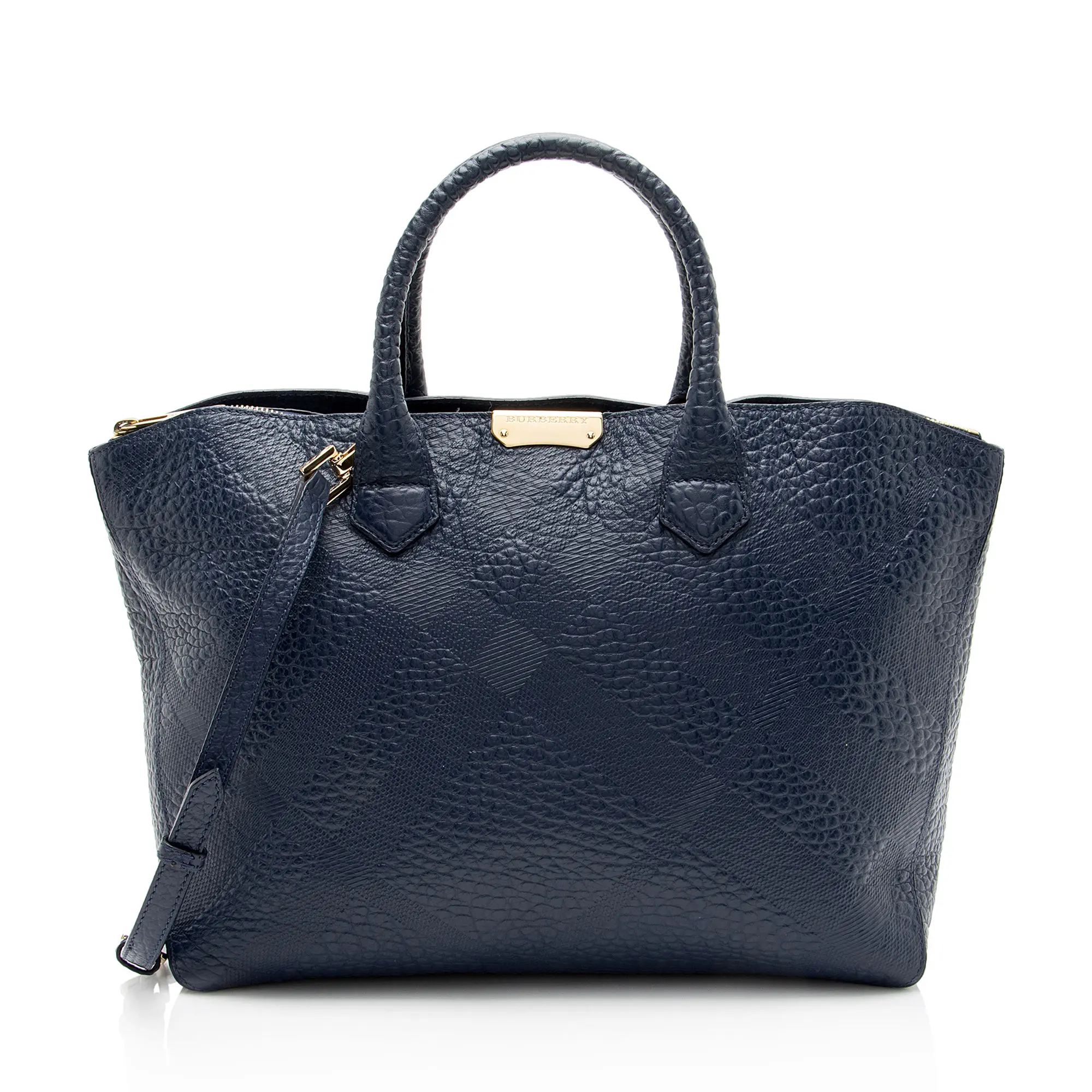 Pre-owned BURBERRY Leather Tote Bags Embossed Check Dewsbury Tote