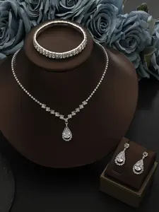 Vintage Luxurious Full Diamond Tennis Chain Set, Teardrop Pendant Necklace Earrings Bracelet, Wedding Accessories, Casual All-Season Jewelry