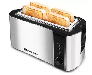 Elite Gourmet Stainless Steel 4-Slice Long-SloToaster