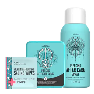 Base Laboratories Saline Sensation Trio Saline Piercing Aftercare Bundle For Piercing Bumps and Keloid For Nose Ear And All Body Piercings