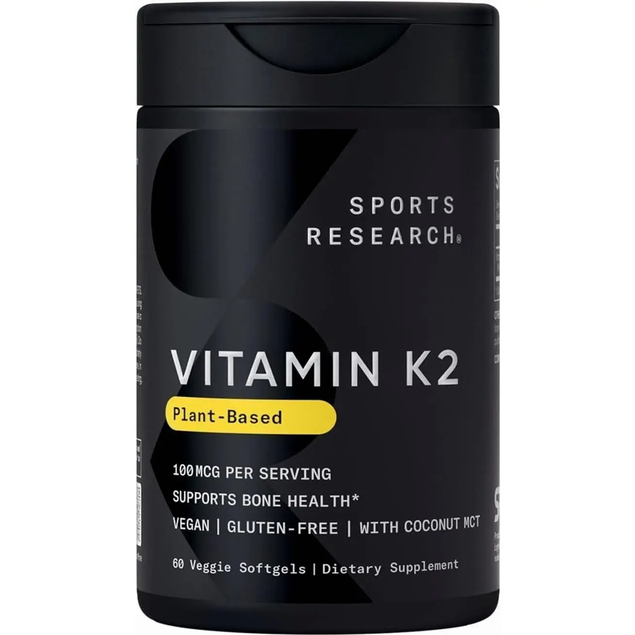 Sports Research® Vitamin K2 as MK-7 100mcg, 60 Count Plantgels™ | Supports Bone & Heart Health w/Highly Bioavailable MK-7 & Coconut MCT oil for Better Absorption · Plant-Based, Soy-Free