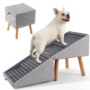 2-in-1 Foldable Wooden Pet Stairs for Small Dogs - Convertible Dog Ramp & Stool for Bed/Couch