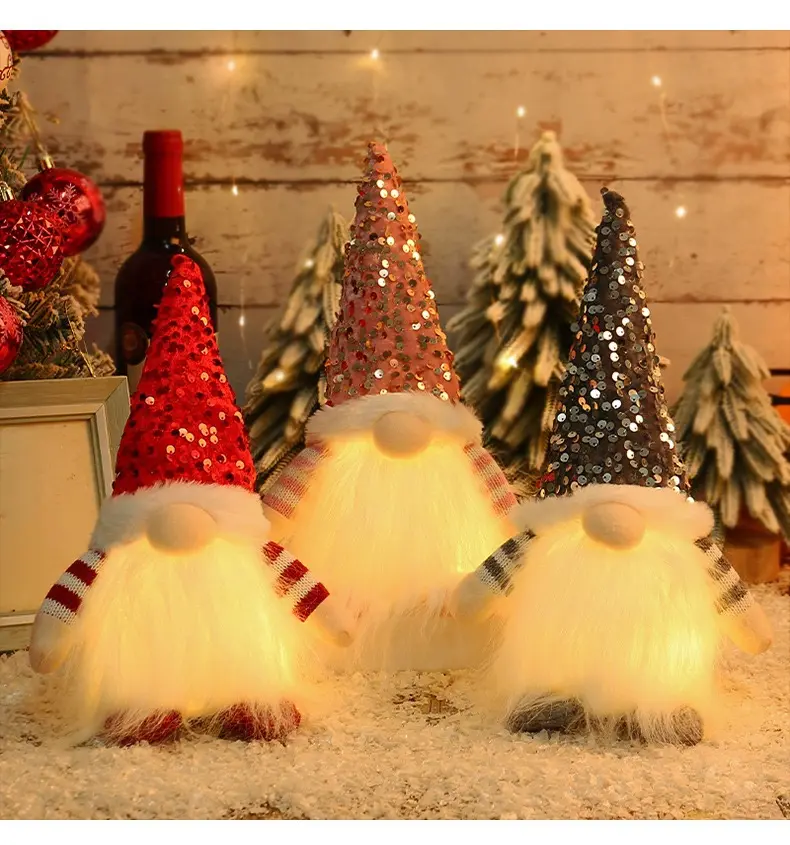 Lighted Christmas Gnome Decor – LED Plush Santa Gnome Tabletop Holiday Ornament