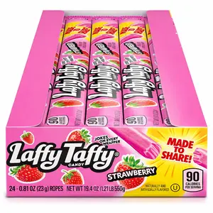 Laffy Taffy Rope, Strawberry Flavor Chewy Candy Snack with Corn and Sugar, 24-Count Box of Candies, US-Made Sweet Treat