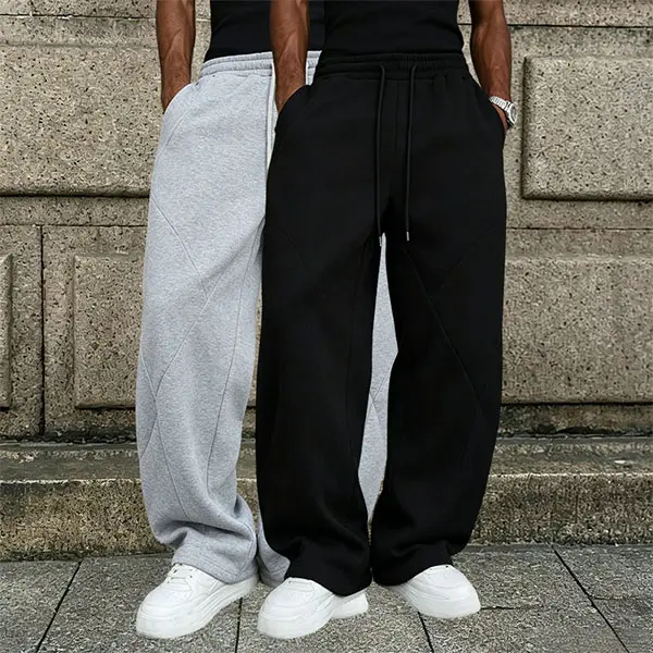 2-pack men’s summer straight-leg breathable sweatpants, light athletic long pants with a loose wide-leg fit, soft skin-friendly fabric, retro street style for men, versatile menswear for all seasons, standard sizing, summery vibe.