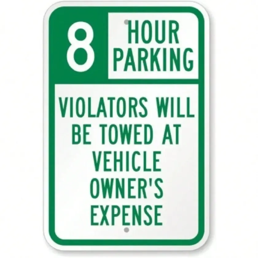 Aluminum 8x12 Inch Weatherproof Parking Sign with 8 Hour Notice for Clear Parking Space Regulation