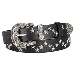 Men's and Women's Belt Trend Pentagram Rivet Punk Style, Vintage Carved Buckle PU Leather Belts，Subculture Rock Hip-Hop Y2k Belt