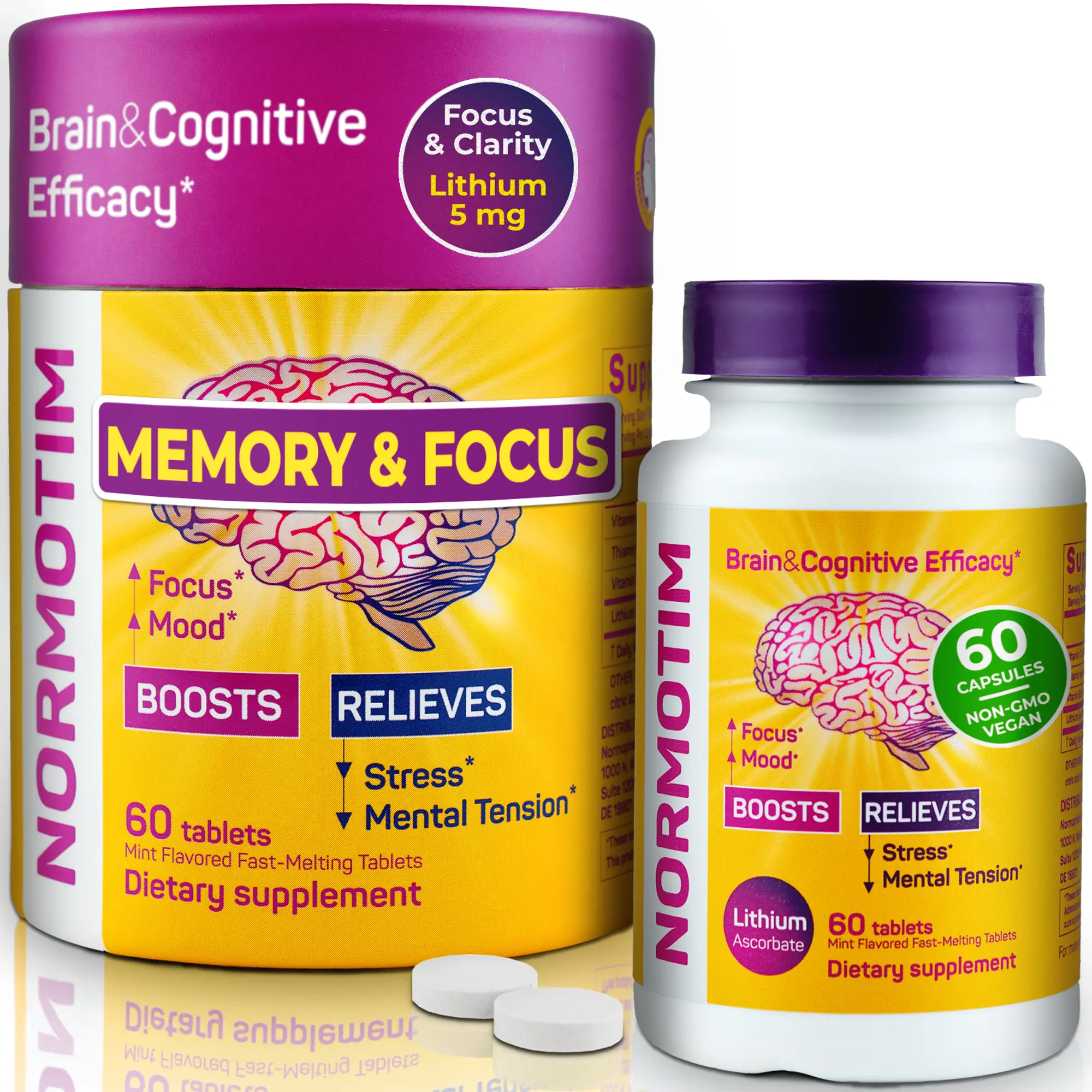 Normotim – Calm Mood & Stress Relief Supplement – Mint Flavor – 60 Tablets – Brain Support – Made in USA