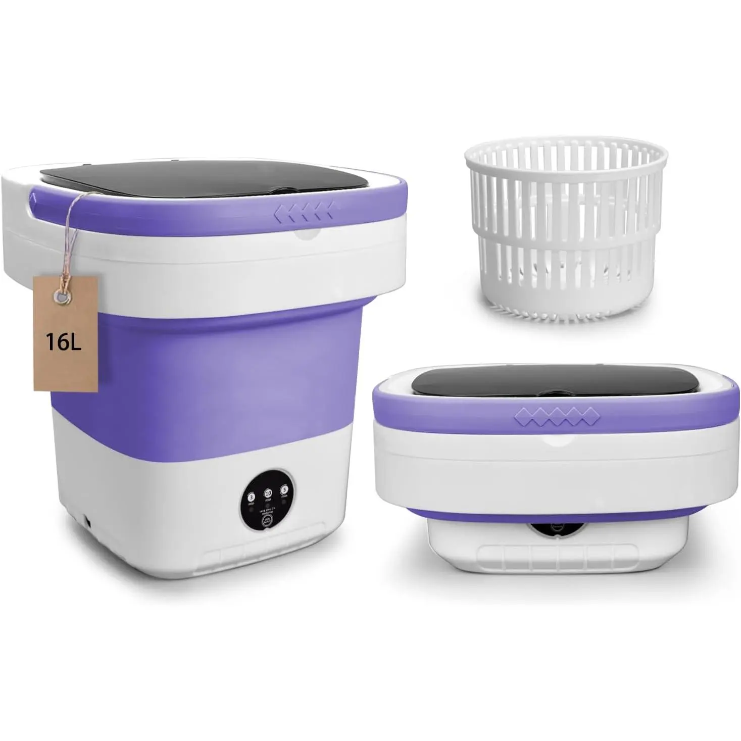 Foldable Portable Mini Washing Machine with 12x14in Detachable Inner Basket, Automatic Spin Dryer, 3 Cleaning Modes, High Frequency Pulsation Technology, Easy Storage for Small Clothes, Ideal for Camping, Apartments