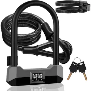 Locks Heavy Duty Anti , 18mm  Combo U Lock, 4-Digit Resettable Large Combination Lock with 5FT Steel  and Bracket, for Electric Scooter, Ebike,  (Gray)