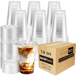 20/50pc Disposable Transparent Tea Cups with Lids, 16oz Reusable Coffee Cups with Straws, Ideal for Parties, Camping, Holidays