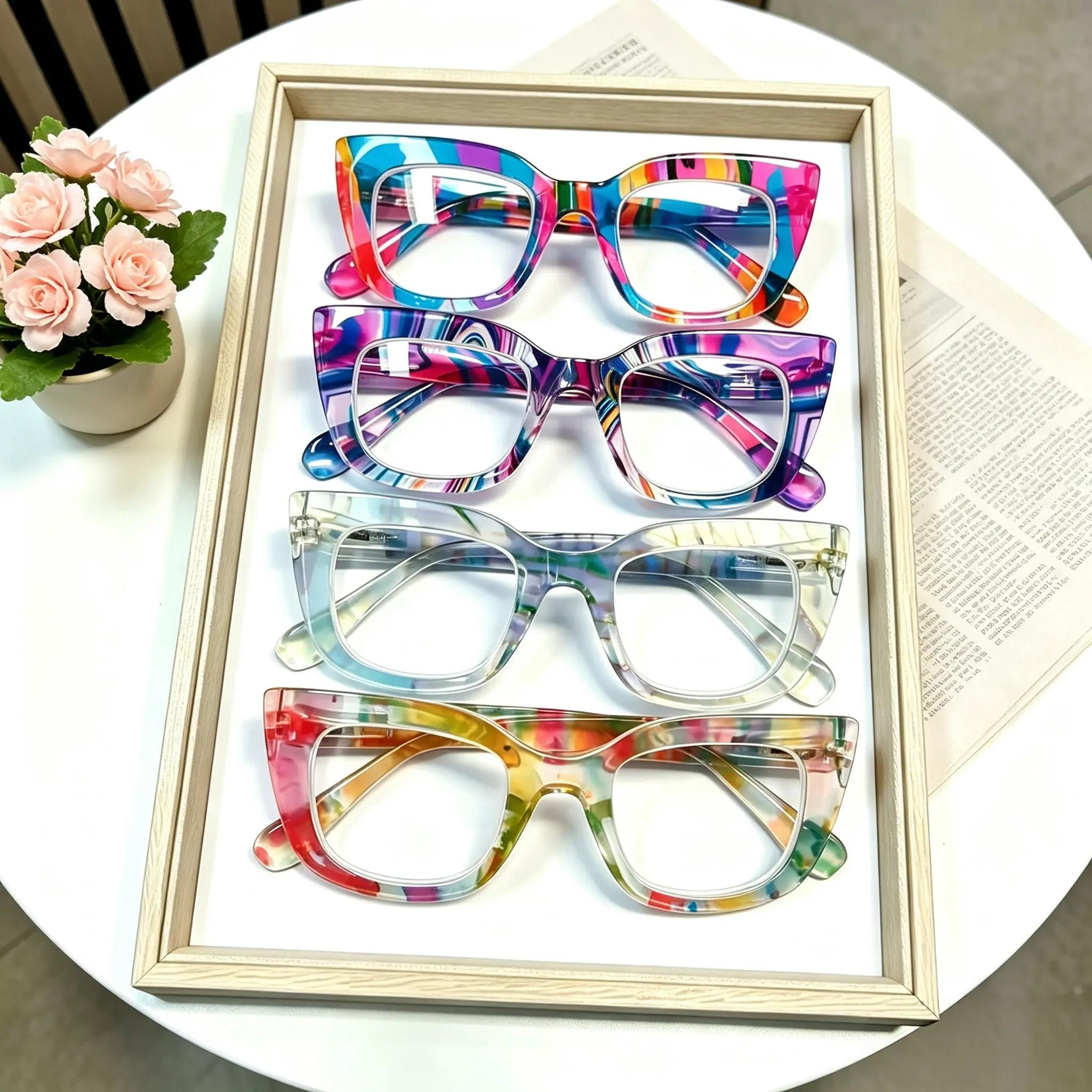 4-Pack Blue Light Blocking Reading Glasses for Women — Fashionable Presbyopia Eyeglasses with Spring Hinges, Stylish Reading Glasses, Blue Light Glasses computer work