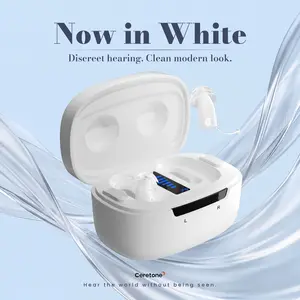 Ceretone SuperMini OTC Hearing Aids for Seniors, Rechargeable Invisible Hearing Aids with Wind Noise Reduction, Auto On/Off, Easy-to-Use Digital Hearing Aids for Mild to Moderate Hearing Loss, White