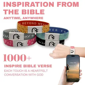 Daily Bible Verse Bracelet Wearable Christian Bracelet NFCDaily Bible Verse Bracelet Wristbands for Women Men TeensElastic Inspirational Bible Verse Bracelets Gifts,Read Aloud With Audio