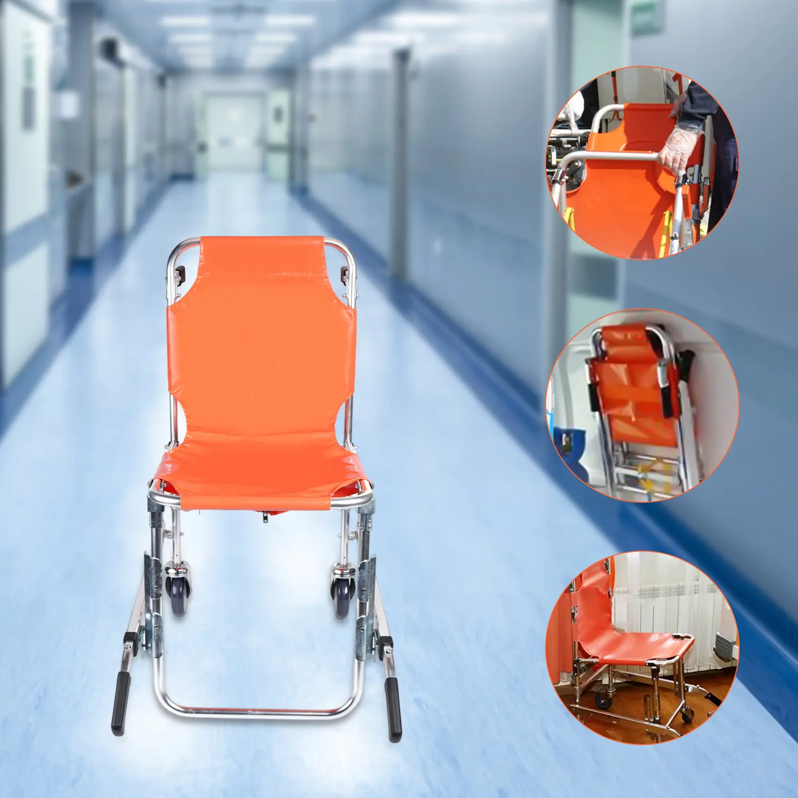 1*Foldable Compact Stair Chair for Mobility Assistance - 10.05kg/22.15lbs, Rubber Components, 2*Foldable Handles, 2 Restraining Straps, Modern, Durable, Easy to Operate, Easy to Clean, Safe for Home Use, Assembly Required, Adjustable