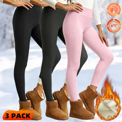 Women’s 3-Pack High-Waisted Fleece-Lined Thermal Leggings - Activewear, Athletic, Casual, Comfortable Sportswear, Tight Slim Fit, Secure, Soft Fabric for Winter Outdoor Leisure, Yoga