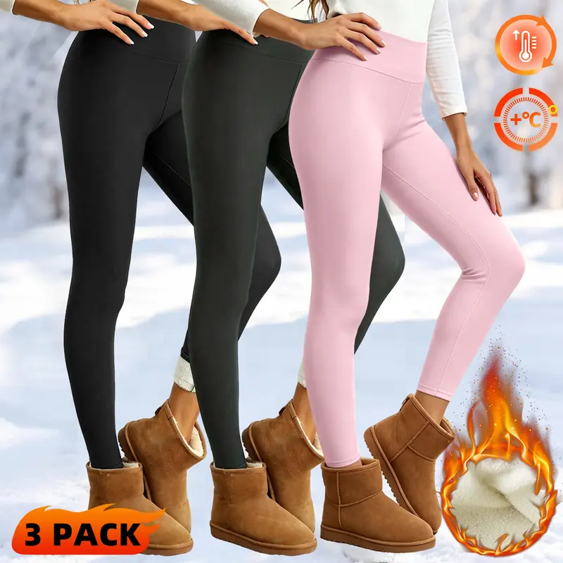Women’s 3-Pack High-Waisted Fleece-Lined Thermal Leggings - Activewear, Athletic, Casual, Comfortable Sportswear, Tight Slim Fit, Secure, Soft Fabric for Winter Outdoor Leisure, Yoga