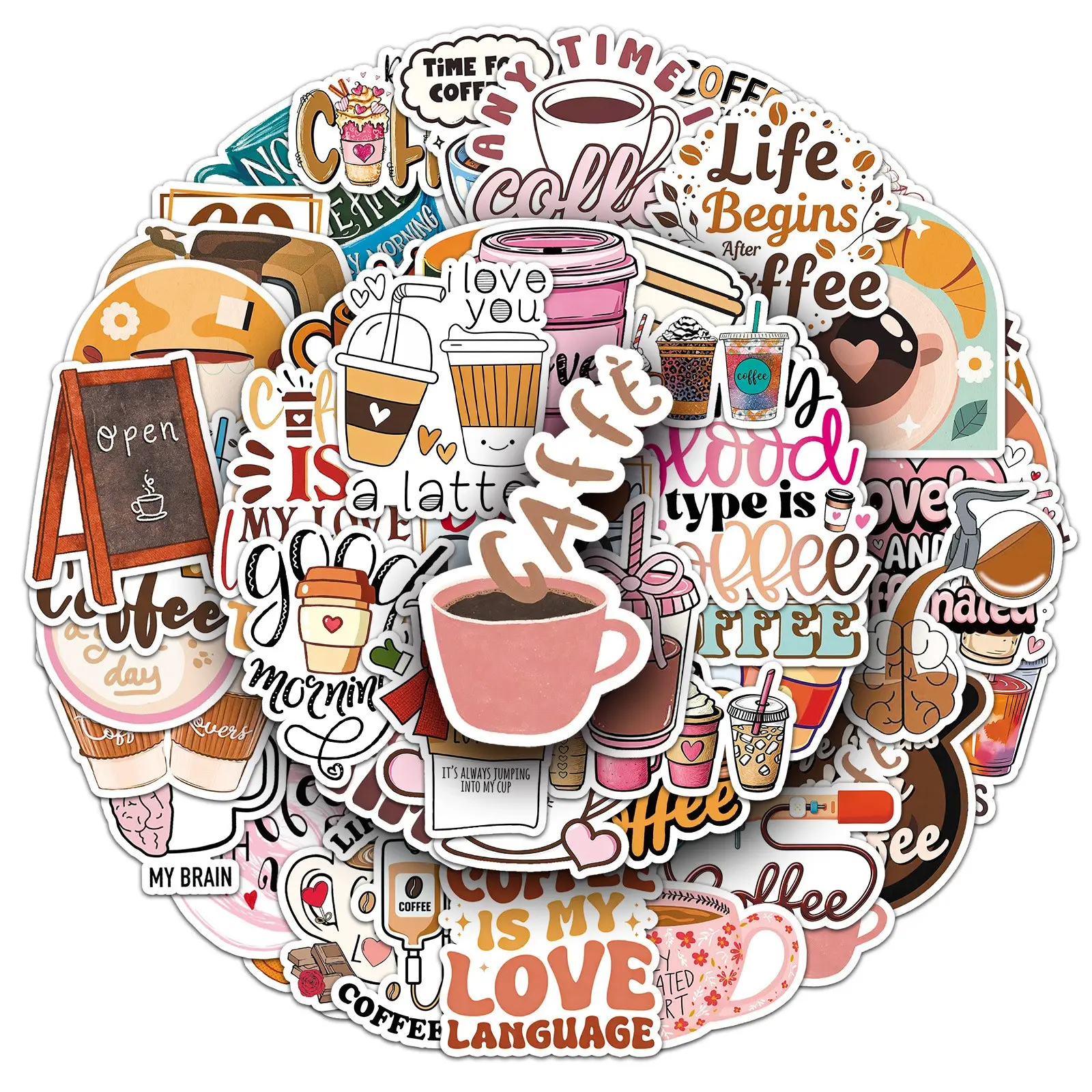 50 Pcs Korean Aesthetic Coffee Graffiti Stickers, Waterproof DIY Decals ...