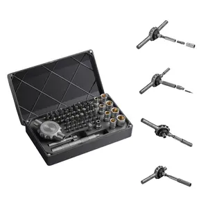 Precision Multipurpose Switchable Screwdriver Set with Large Socket & Precision Bits, 64-In-1 Gearless Ratchet Drill Bit Kit, Flat Handle for High Torque