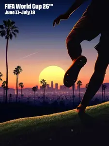 Golden Hour Victory Art – 2026 Global Championship Poster, Palm Tree Soccer Silhouette Print TM