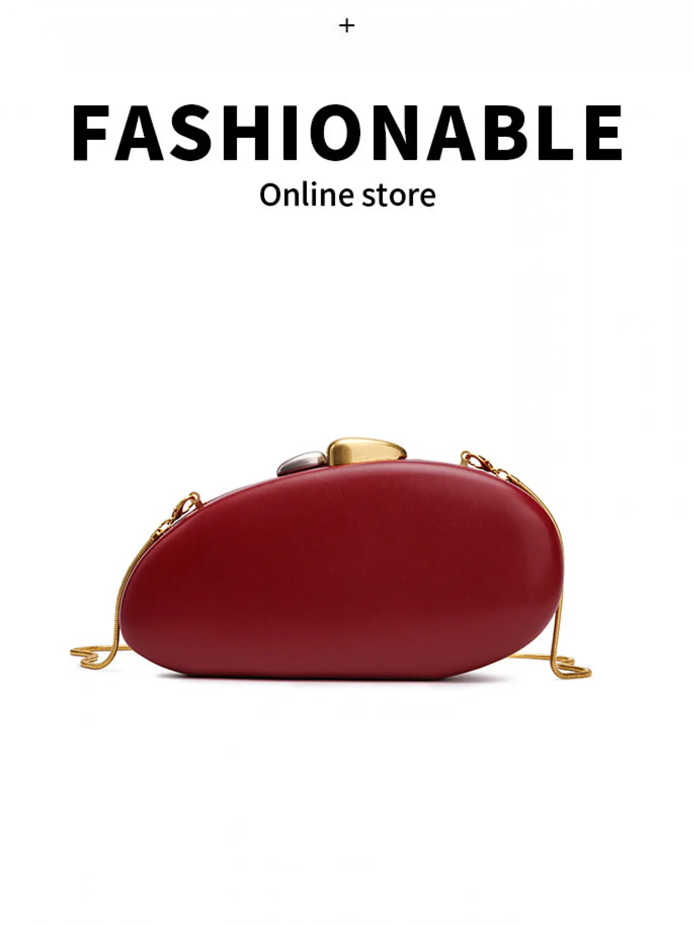 Luxury Oval Clutch Bag for Women, Fashion Clutch, Elegant Clutch, Trendy Clutch Bag, Minimalist Solid Evening Handbag with Contrast Metal Lock, Sleek Smooth Leather Crossbody Purse, Hard Case Wallet for Wedding Party Prom Daily Use, Burgundy Available