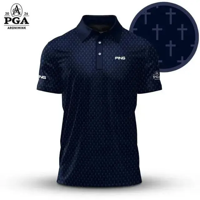 Blue Cross 2026 PGA Inspired Pattern Men’s Golf Polo Shirt, Lightweight Performance Sports Apparel