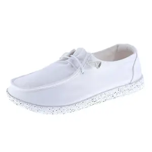 Belovely Women's PERFECT-1 Slip On Loafers White Canvas Flat Boat Shoes Round Toe Casual Comfortable All Season Walking Shoes