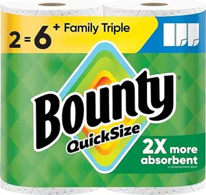 Kitchen White Paper Towels, Quick Size, 2 Family Triple Rolls Pack = 6+ Regular Rolls