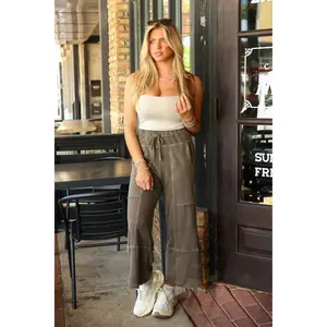 The Washed Edge French Terry Exposed Seam Wide Leg Pants