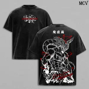 Mahoraga Tee Washed – JJK Anime Vintage Washed & Acid Wash Heavy Cotton Oversized Graphic T-Shirt & Hoodie, Double Printed Dark Fantasy Anime Manga Streetwear, Retro Unisex Soft Cotton Apparel, Gift for Jujutsu Kaisen Fans