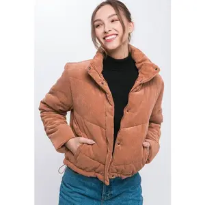Corduroy Puffer Jacket with Toggle Detail